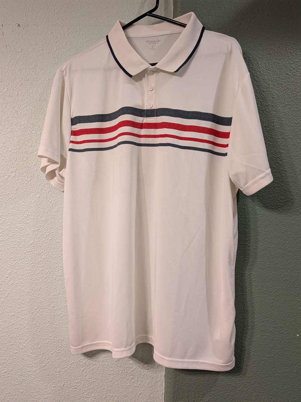 Old Navy White Polo with Red and Navy Stripe Detail